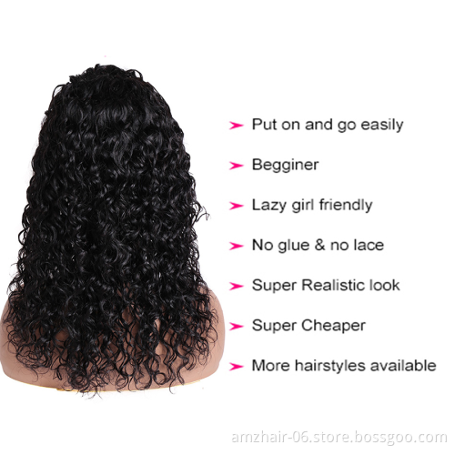 Wholesale 100%Human Hair Headband Wig Natural Water Wave Indian Cuticle Aligned Human Hair Non Lace Closure Wigs For Black Women